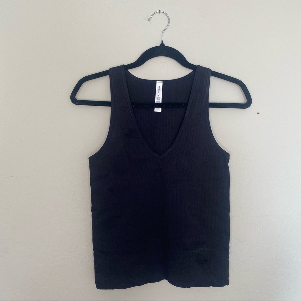 Black Athleta deep V-neck tank top. Size medium